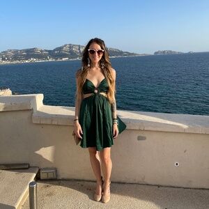 12th Tribe Mini Cut Out Satin Dress Gold Chain Belt